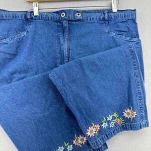 VTG Agapo Denim Capri Pants Blue Floral Embroidered Elastic Waist SZ 3X 41x22